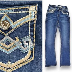 Western Blue Jeans Women's 1 Blue Boot Cut Solid with Embroidered Pockets